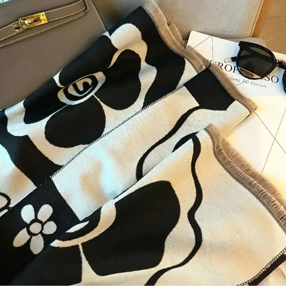 Black & White Floral Wrap Scarf - Picture 6 of 7